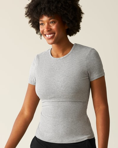 Kindred Bravely Ribbed Bamboo Crew Neck Nursing T-shirt | Grey Heather