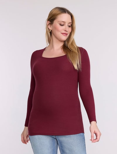 Motherhood Maternity Long Sleeve Rib Knit Square Neck Tee