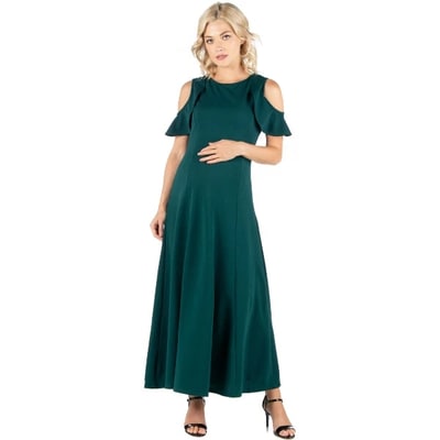 Target 24seven Comfort Apparel Ruffle Cold Shoulder A Line Maternity Maxi Dress-HUNTER-XL