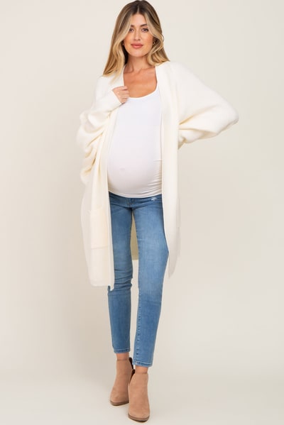 PinkBlush Cream Pocketed Knit Maternity Cardigan