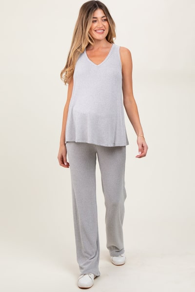 PinkBlush Heather Grey Rib Knit Tank and Pant Maternity Set