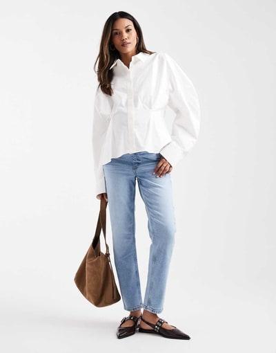 ASOS slim fit comfort mom jeans in mid blue