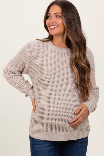 PinkBlush Dark Beige Waffle Knit Rounded Hem Maternity Sweater