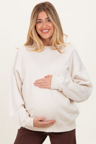 PinkBlush Sand Oversized Maternity Fleece Sweatshirt