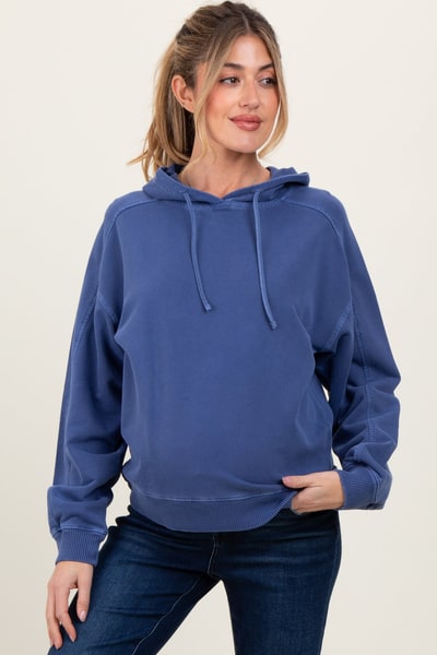PinkBlush Blue French Terry Hooded Maternity Sweatshirt