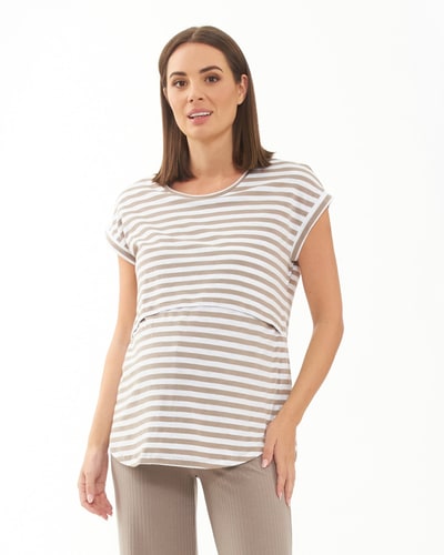 Ripe Maternity Lionel Nursing Tee Taupe / White