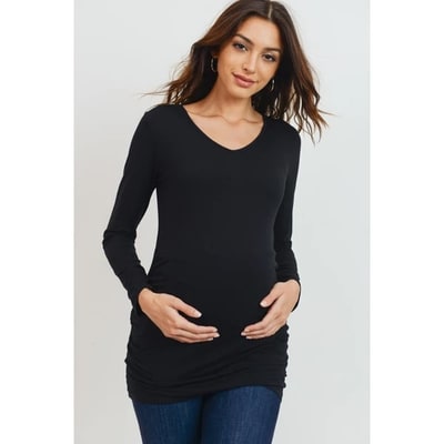 Target Hello Miz Women's Casual Long Sleeve Side Ruched Maternity Top - Black - Medium