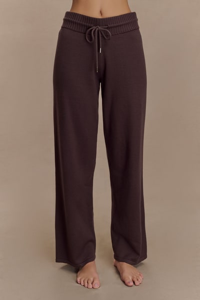 MESHKI Natalya Knit Wide Leg Pants - Dark Chocolate