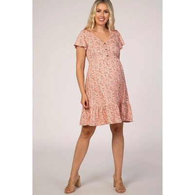 Target PinkBlush Pink Floral Ruffle Accent Maternity Dress Pink Small