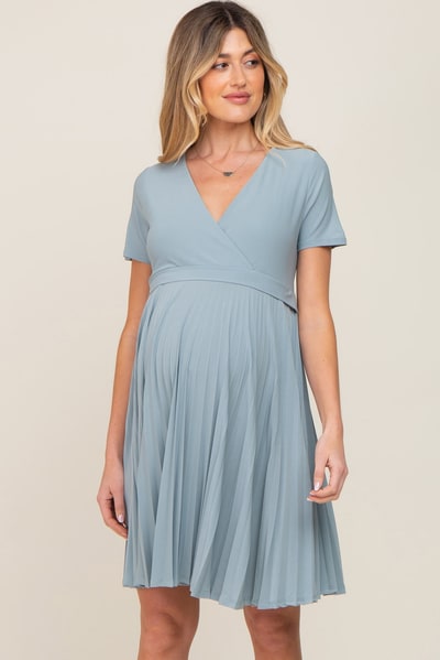 PinkBlush Mint Pleated Maternity/Nursing Dress