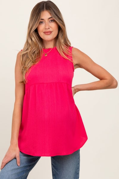 PinkBlush Fuchsia Ruffle Mock Neck Maternity Sleeveless Blouse