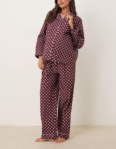 ASOS pajama set in polka dot with velvet trim