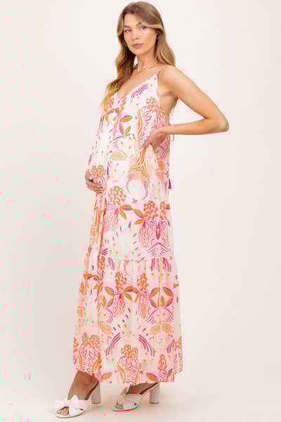 PinkBlush Orange Floral Tie Back Maternity Maxi Dress