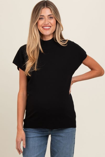 PinkBlush Black Mock Neck Knit Maternity Top