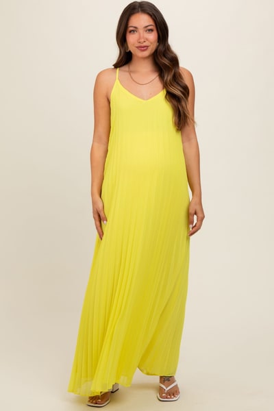 PinkBlush Lime Pleated Sleeveless Maternity Maxi Dress