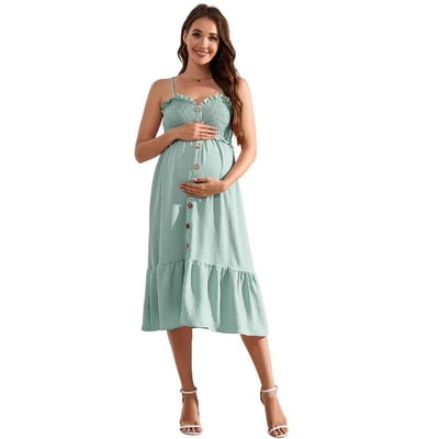Target Whizmax Women's Maternity Sleeveless Dress Summer Casual Spaghetti Strap Smocked Maxi Dress Photoshoot Baby Shower Green M