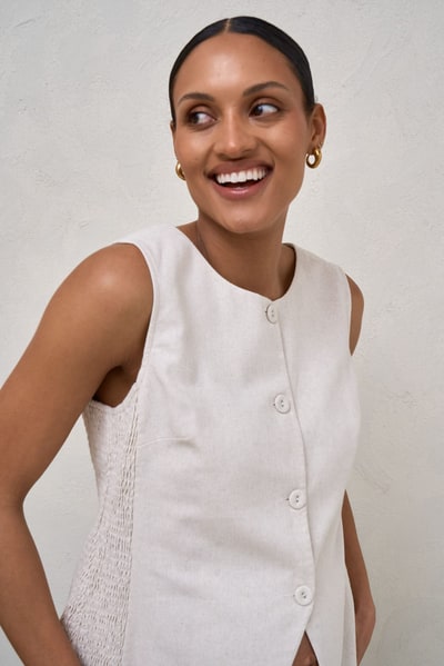 Bae the Label All Angles Button Front Vest - Oatmeal*