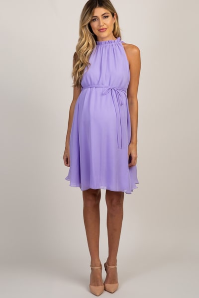 PinkBlush PinkBlush Lavender Chiffon High Neck Maternity Dress