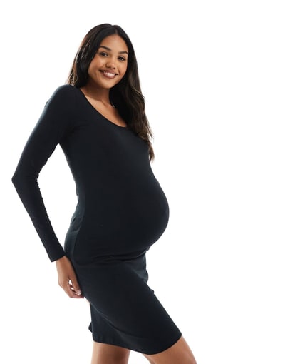 ASOS Mamalicious Maternity long sleeve jersey mini dress in black