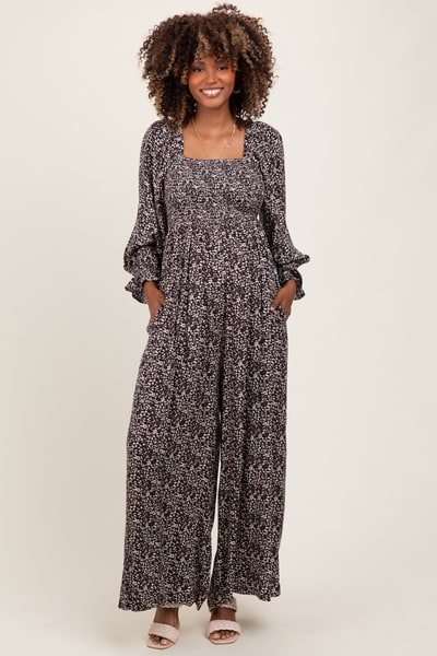 PinkBlush Navy Floral Long Sleeve Wide Leg Maternity Jumpsuit