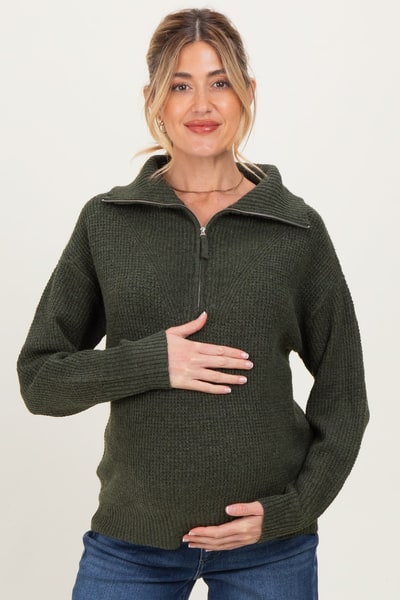 PinkBlush Olive Half Zip Maternity Pullover Sweater