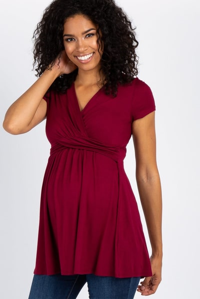 PinkBlush PinkBlush Burgundy Draped Front Maternity/Nursing Top