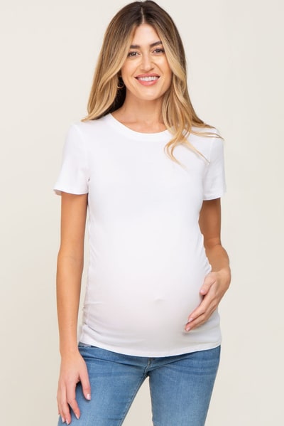 PinkBlush White Basic Crew Neck Maternity Tee
