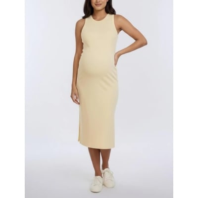 Target Women's Crew Neck Sleeveless Racerback Maternity Midi Dress - Soft Yellow - Size: Medium - Motherhood Maternity