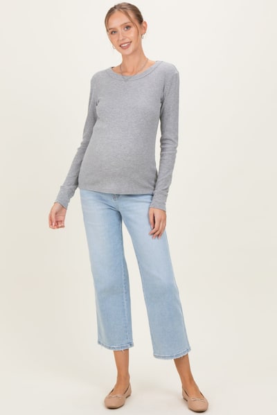 PinkBlush Light Blue High Rise Crop Slim Wide Maternity Jeans