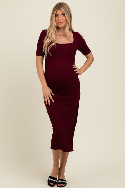 PinkBlush Wine Short Sleeve Midi Slip Maternity Dress