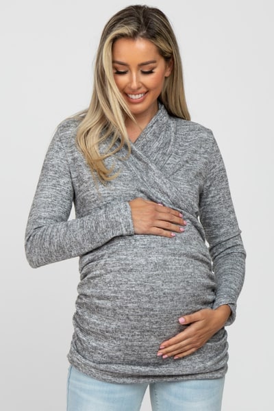 PinkBlush Heather Grey Soft Heathered Draped Wrap Maternity/Nursing Top