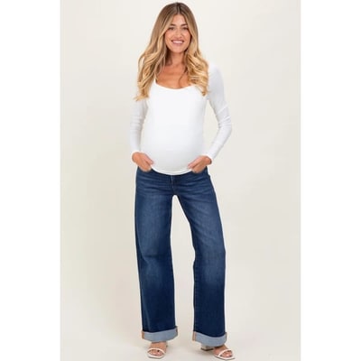 Target Pinkblush Dark High Rise Wide Leg Cuffed Maternity Jeans 26