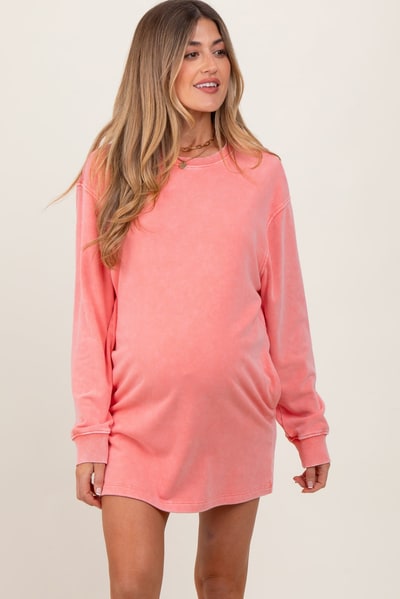 PinkBlush Coral Long Sleeve Oversized Sweatshirt Maternity Mini Dress