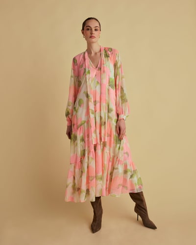 For The Creators Tie Neck Maternity Midi Dress