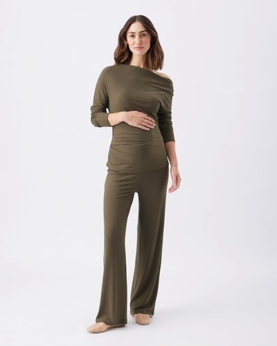 Ripe Maternity Cindy Rib Pant  Khaki