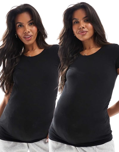 ASOS ONLY Maternity 2-pack short sleeve t-shirt in black