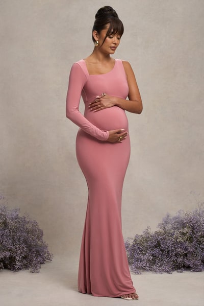 Club L London Oh Baby | Blush Maternity One Shoulder Bodycon Maxi Dress