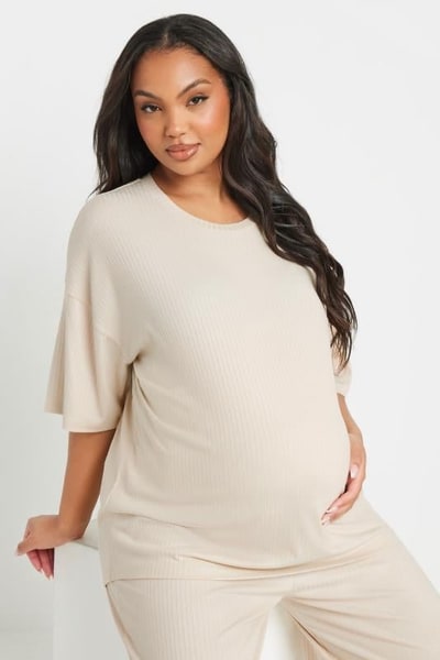 Yours Clothing BUMP IT UP MATERNITY Cream Premium Modal Ribbed Top