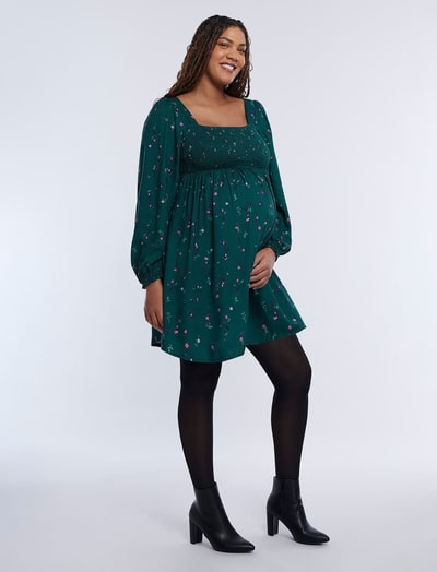 Motherhood Maternity Long Sleeve Smocked Empire Waist Dress