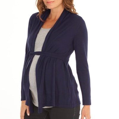 Angel Maternity Maternity Roll Collar Knitted Waist Tie Cardigan - French Navy