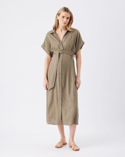 Ripe Maternity Amy Linen Nursing Shirt Dress  Olive