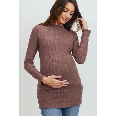 Target Hello Miz Women's Ribbed Long Sleeve Mock Neck Maternity Top - Mauve - Medium