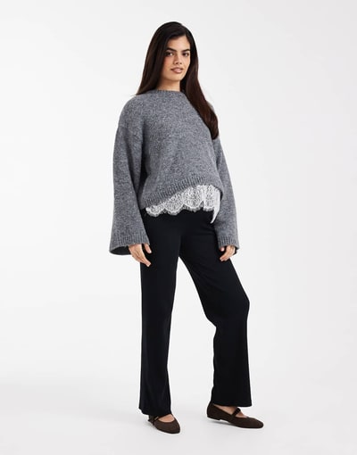 ASOS Mamalicious Maternity heavy ribbed wide leg pants in black