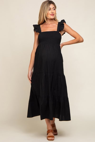 PinkBlush Black Sleeveless Tiered Maternity Maxi Dress