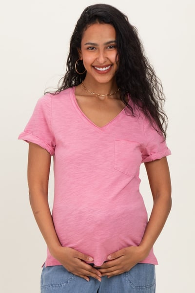 PinkBlush Pink Raw Edged Basic Slub Maternity Top