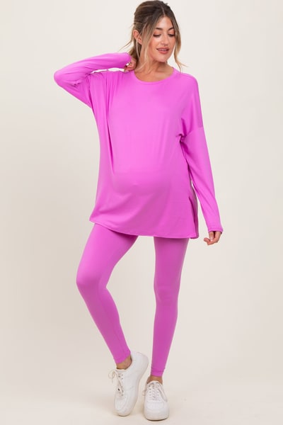 PinkBlush Mauve Brushed Knit Maternity Oversized Top and Legging Set