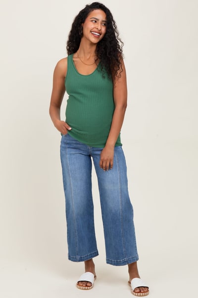 PinkBlush Blue Front Seam Cropped Wide Leg Maternity Jeans