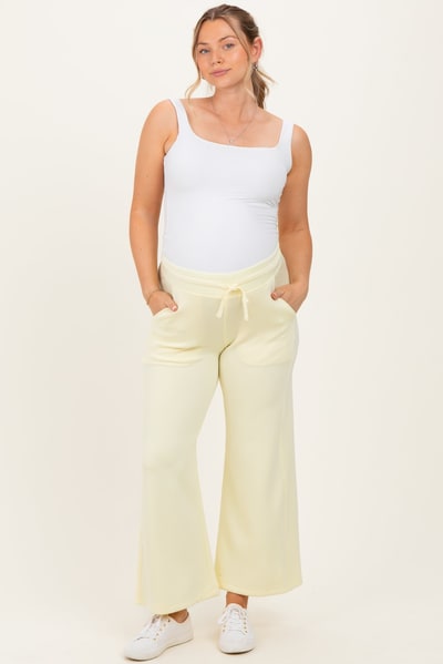 PinkBlush Light Yellow Ankle Wide Leg Maternity Lounge Pants
