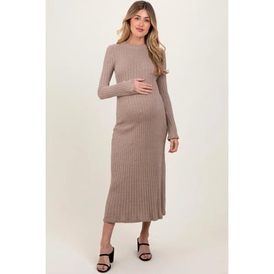 Target Pinkblush Light Mocha Ribbed Knit Maternity Midi Sweater Dress Medium