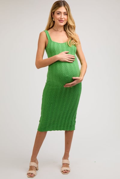 PinkBlush Green Wide Rib Knit Maternity Midi Dress